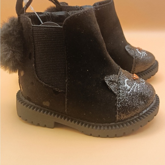 Wonder Nation Black Kids Boots with Cat Face - Picture 6 of 10